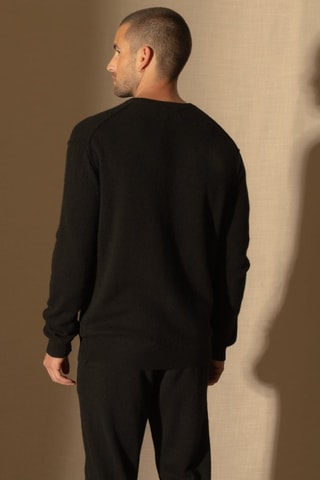 Jersey Soan 100 % cachemir, 2 hilos - Cuello redondo - Negro
