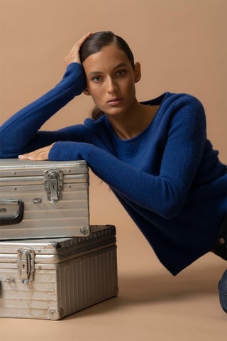 Jersey Marya - 100 % cachemir 4 hilos - Cuello redondo - Azul ultramar