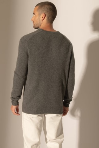 Jersey Enzo 100 % cachemir, 4 hilos - Cuello de pico - Antracita jaspeado, 310 g