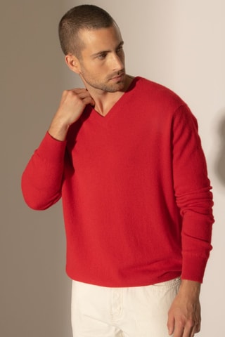 Jersey Alexander 100 % cachemir - Cuello de pico - Rojo