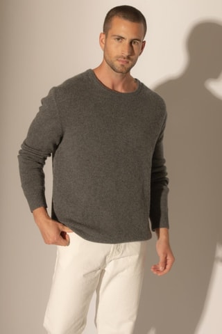 Jersey Eden 100 % cachemir, 4 hilos - Cuello redondo - Antracita jaspeado