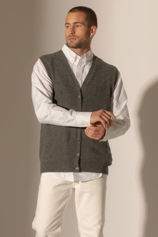 Chaleco Arthur 100 % cachemir, 2 hilos - Cuello de pico - Antracita jaspeado