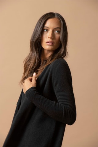 Chaqueta larga Abigail - 100 % cachemir 2 hilos - Negro, 250 g