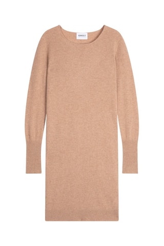 Vestido jersey 100 % cachemir - 2 hilos - Cuello de pico - Camel