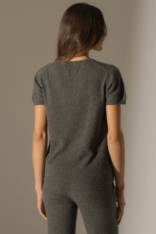 Camiseta Efimia 100 % cachemir - Cuello de pico - Antracita jaspeado