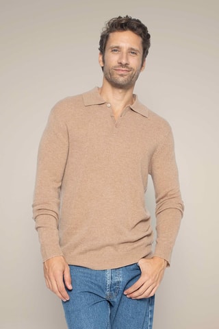 Jersey Spencer 100 % cachemir, 2 hilos - Cuello clásico - Beige
