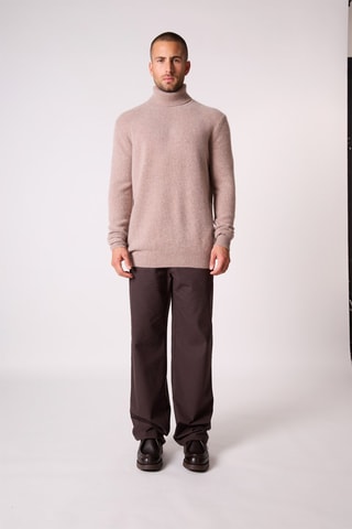 Jersey Marius 100 % cachemir, 4 hilos - Cuello vuelto - Topo claro jaspeado