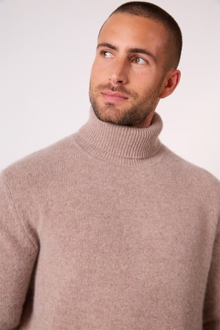 Jersey Marius 100 % cachemir, 4 hilos - Cuello vuelto - Topo claro jaspeado