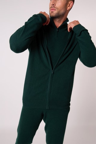 Cárdigan con capucha Eldo 100 % cachemir, 2 hilos - Verde oscuro