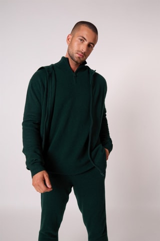 Cárdigan con capucha Eldo 100 % cachemir, 2 hilos - Verde oscuro