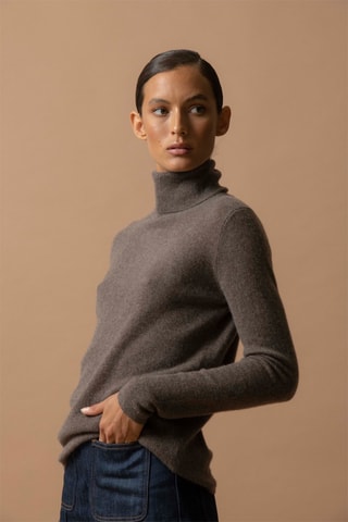 Jersey Ashley - 100 % cachemir 2 hilos - Cuello vuelto - Topo jaspeado