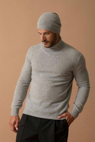 Jersey Trevor - 100 % cachemir 2 hilos - Cuello vuelto - Gris jaspeado