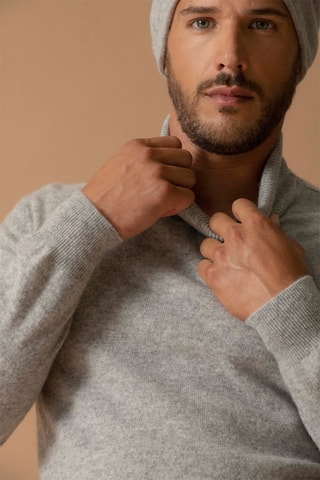 Jersey Trevor - 100 % cachemir 2 hilos - Cuello vuelto - Gris jaspeado