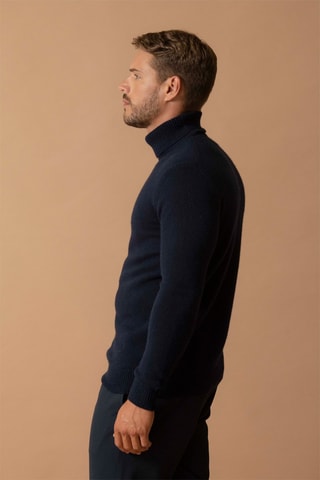 Jersey Marius - 100 % cachemir 4 hilos - Cuello vuelto - Azul marino, 340 g