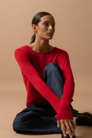 Jersey Oprah - 100 % cachemir 2 hilos - Cuello redondo - Rojo