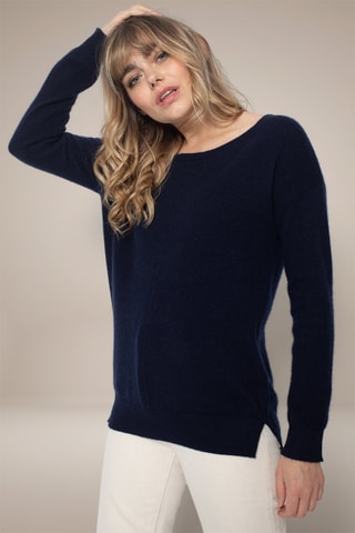 Jersey Sasha 100 % cachemir, 2 hilos - Cuello redondo - Azul marino