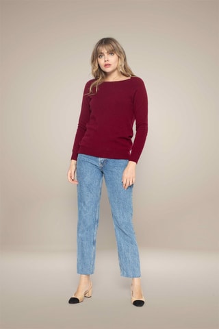 Jersey Leslie 100 % cachemir, 2 hilos - Cuello barco - Burdeos