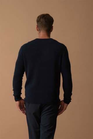 Jersey Enzo - 100 % cachemir 4 hilos - Cuello de pico - Azul marino, 310 g