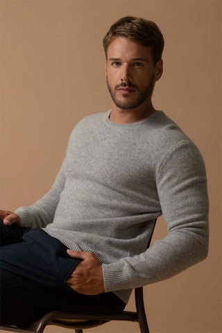 Jersey Eden - 100 % cachemir 4 hilos - Cuello redondo - Gris jaspeado, 310 g