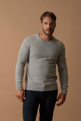 Jersey Eden - 100 % cachemir 4 hilos - Cuello redondo - Gris jaspeado, 310 g