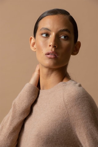 Jersey Whitney - 100 % cachemir 2 hilos - Cuello redondo - Camel jaspeado