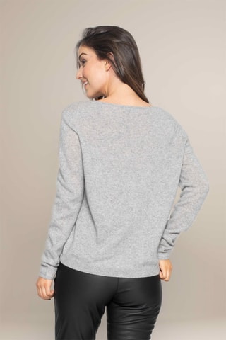 Jersey Lindsay 100 % cachemir, 2 hilos - Cuello barco - Gris claro jaspeado