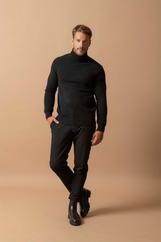 Jersey Trevor - 100 % cachemir 2 hilos - Cuello vuelto - Negro