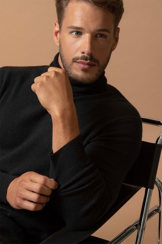 Jersey Trevor - 100 % cachemir 2 hilos - Cuello vuelto - Negro