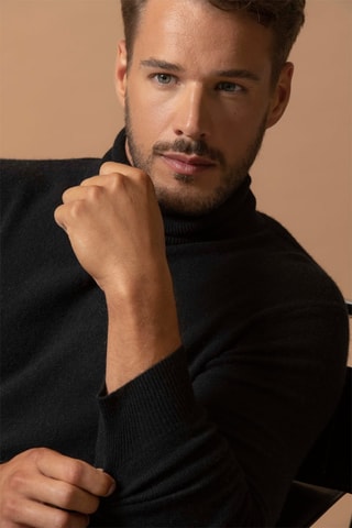 Jersey Trevor - 100 % cachemir 2 hilos - Cuello vuelto - Negro