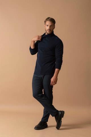 Jersey Trevor - 100 % cachemir 2 hilos - Cuello vuelto - Azul marino