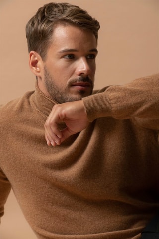 Jersey Trevor - 100 % cachemir 2 hilos - Cuello vuelto - Avellana