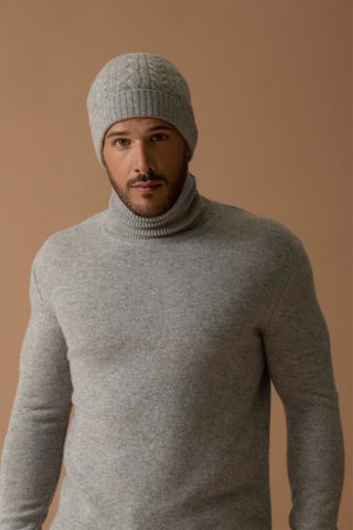 Jersey Marius - 100 % cachemir 4 hilos - Cuello vuelto - Gris jaspeado, 340 g