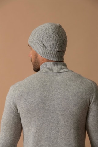 Jersey Marius - 100 % cachemir 4 hilos - Cuello vuelto - Gris jaspeado, 340 g