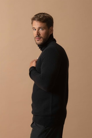 Jersey Marius - 100 % cachemir 4 hilos - Cuello vuelto - Negro, 340 g