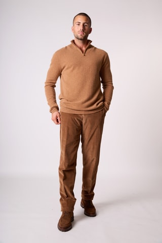 Jersey 100 % cachemir - Cuello alto con cremallera - Camel