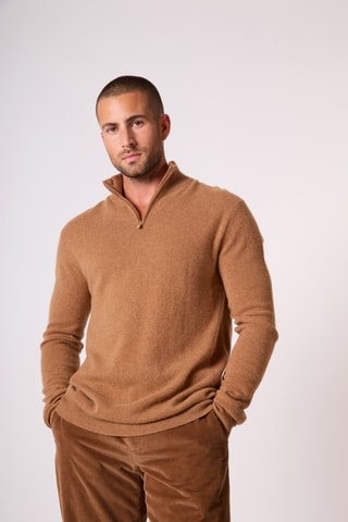 Jersey 100 % cachemir - Cuello alto con cremallera - Camel