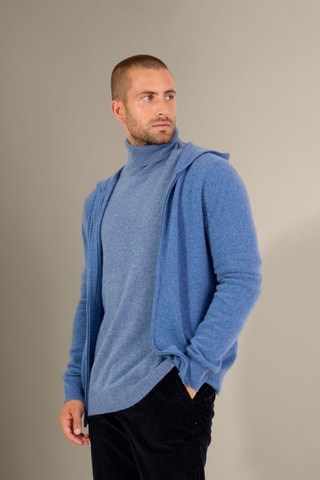 Cárdigan con capucha 100 % cachemir - Azul jaspeado