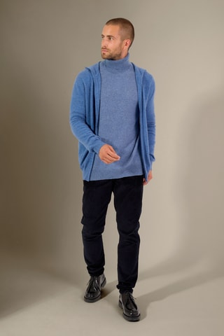 Cárdigan con capucha 100 % cachemir - Azul jaspeado