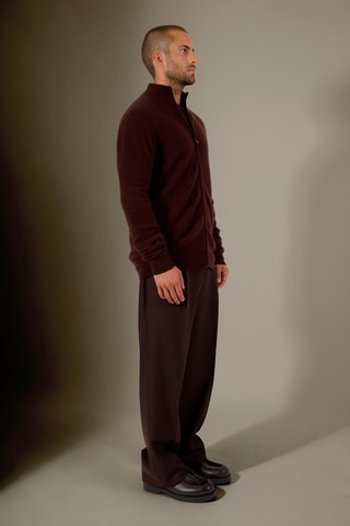 Cárdigan con capucha 100 % cachemir - Cuello alto - Marrón