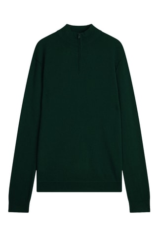 Jersey - 100 % cachemir - Cuello alto con cremallera - Verde oscuro