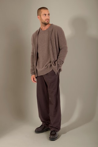 Cárdigan 100 % cachemir - Cuello alto - Topo