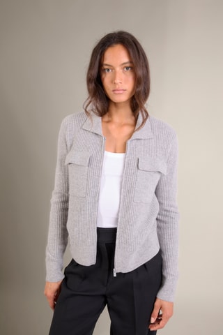 Cárdigan 100 % cachemir - Cuello clásico - Gris jaspeado