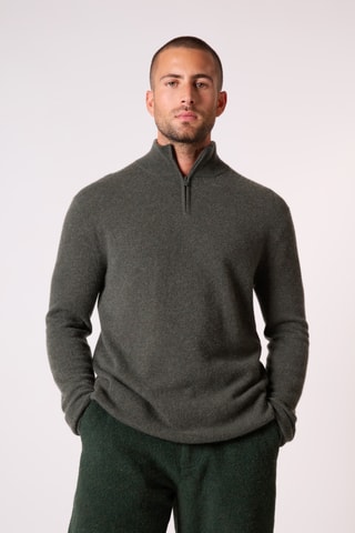 Jersey - 100 % cachemir - Cuello alto con cremallera - Caqui