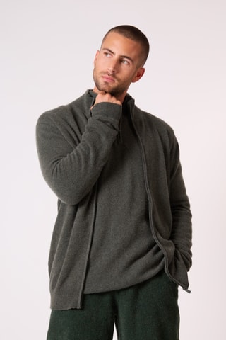 Cárdigan 100 % cachemir - Cuello de pico - Caqui