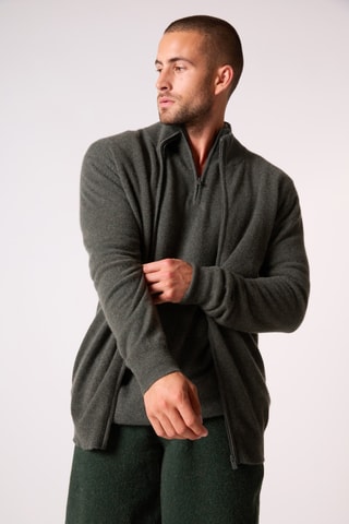 Cárdigan 100 % cachemir - Cuello de pico - Caqui