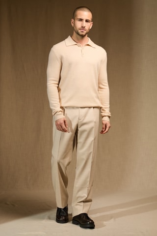 Polo 100 % cachemir - Cuello con tira de botones - Beige