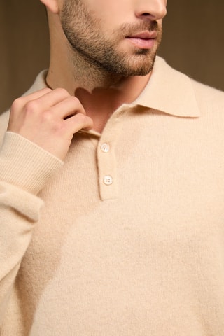 Polo 100 % cachemir - Cuello con tira de botones - Beige
