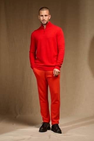 Jersey - 100 % cachemir - Cuello alto con cremallera - Rojo