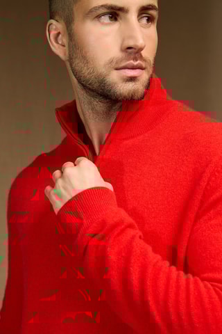 Jersey - 100 % cachemir - Cuello alto con cremallera - Rojo