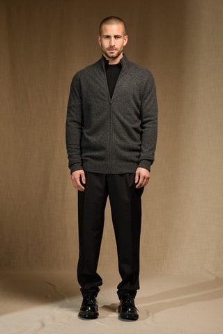 Cárdigan 100 % cachemir - Cuello de pico - Gris oscuro